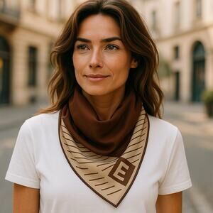 Vintage 70s Echo Chiffon Scarf E Logo Retro MCM Stripe Square Luxury‎